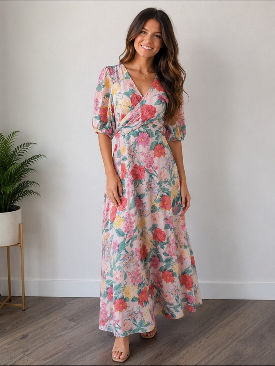 Old Navy Dresses & Skirts - Old Navy Pink Floral Wrap Maxi Dress